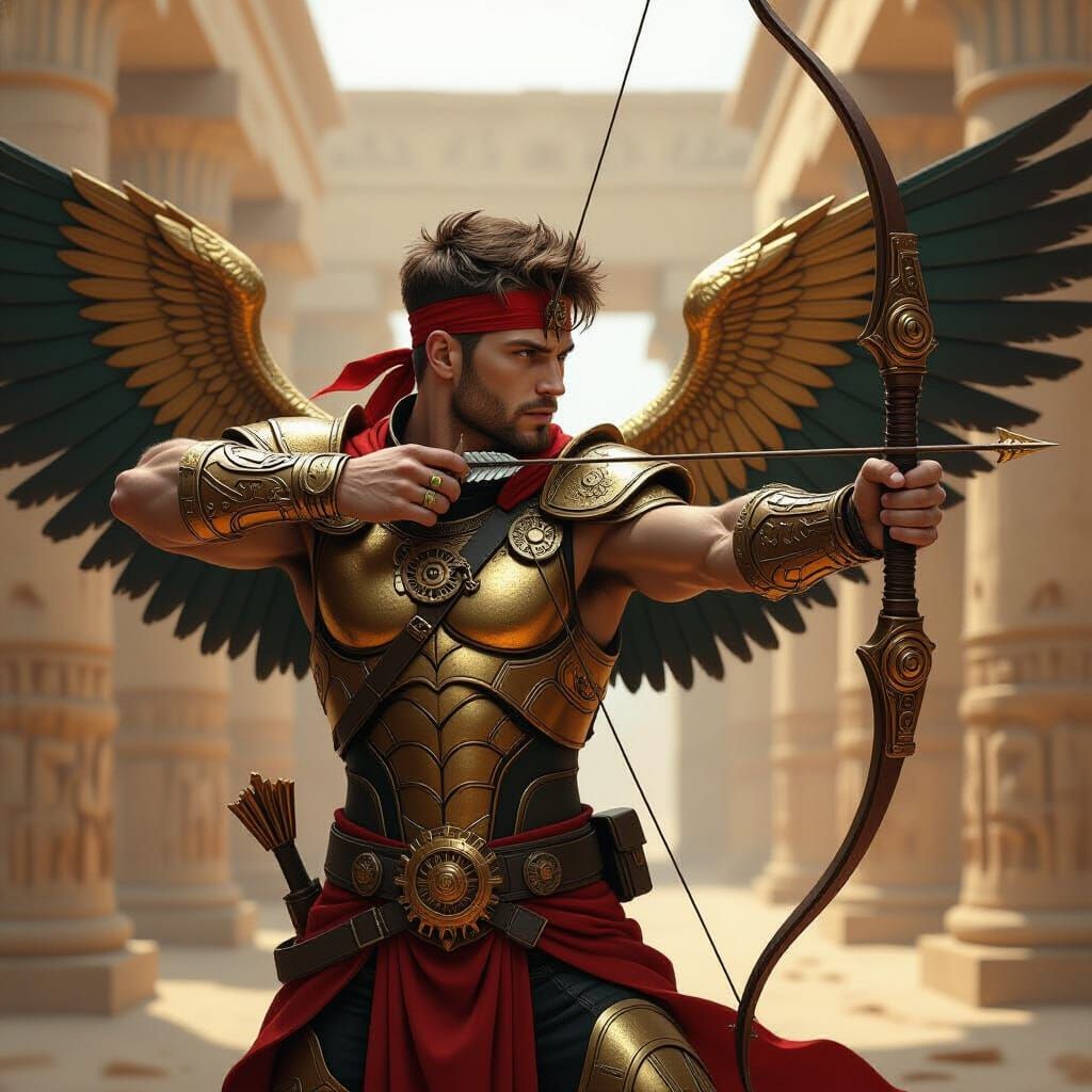 Steampunk Warrior in Sumerian Temple, Inspired by Industrial...