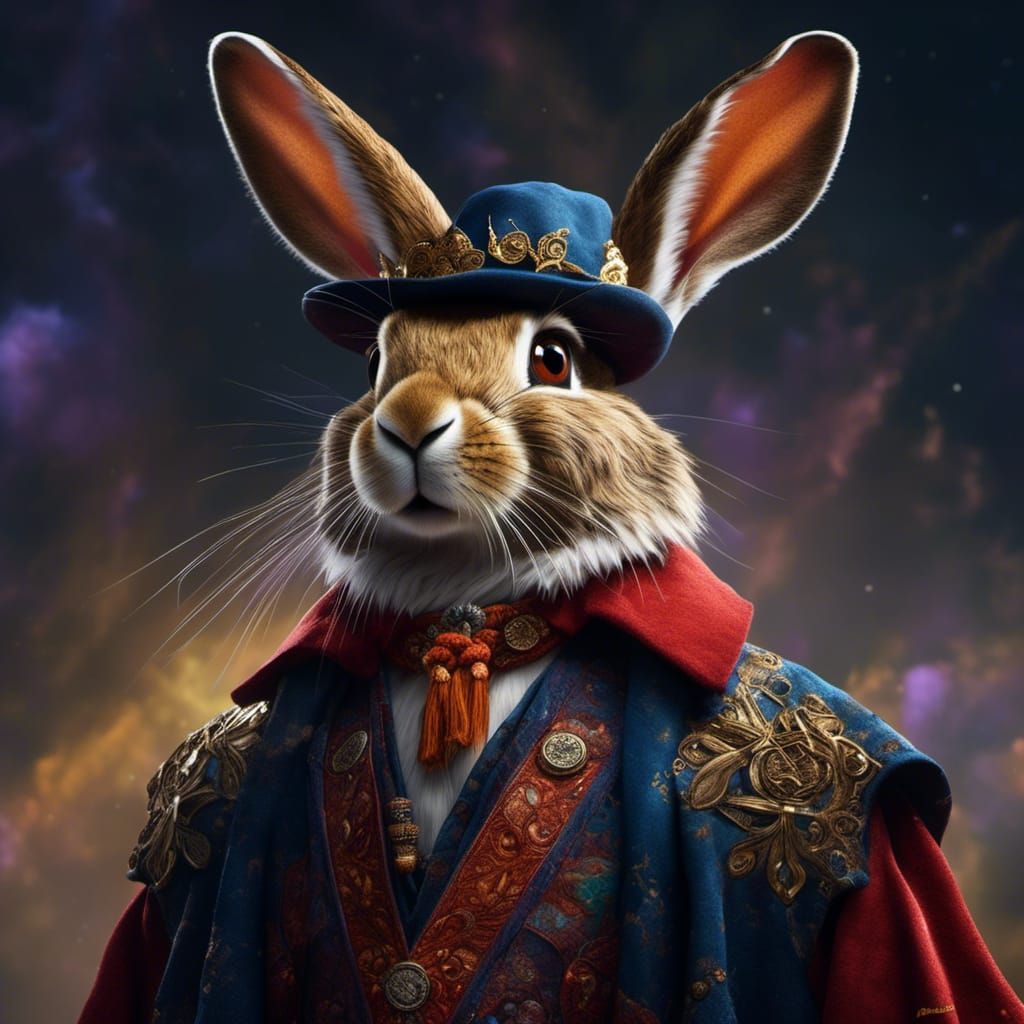 Hyperrealistic Welsh Wizard Hare Portrait
