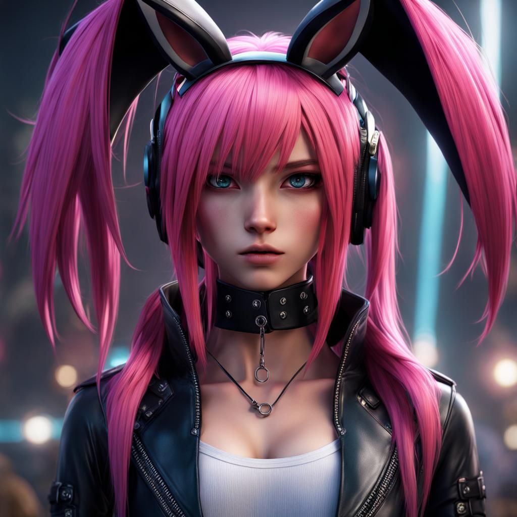 Emo Neko Boy in Latex Suit: Fantasy Art