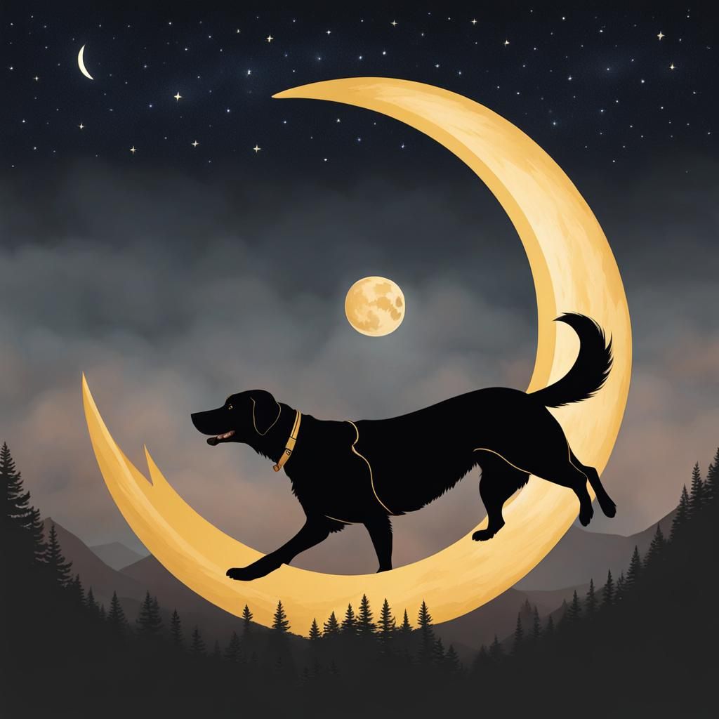 Dog on Crescent Moon Dreamscape
