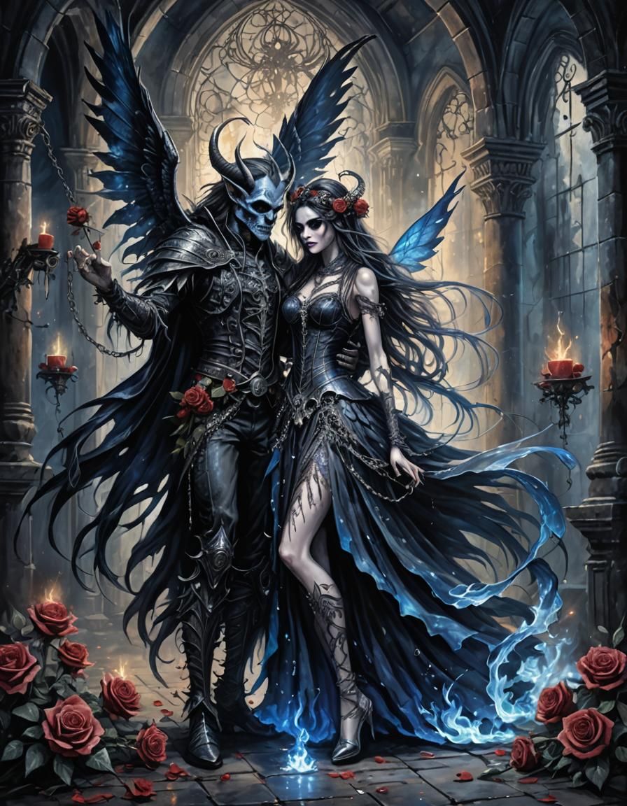Macabre Romantic Demon Fairy Dance in Dark Fantasy Style