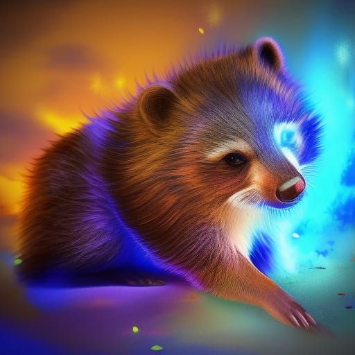 Cute Raccoon in Magical Cinematic Splash Art