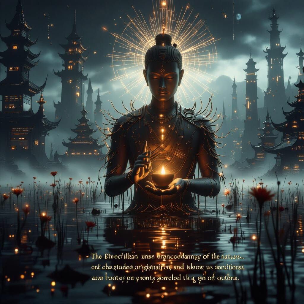 Enlightened Wisdom in Dark Fantasy Cinematic Style