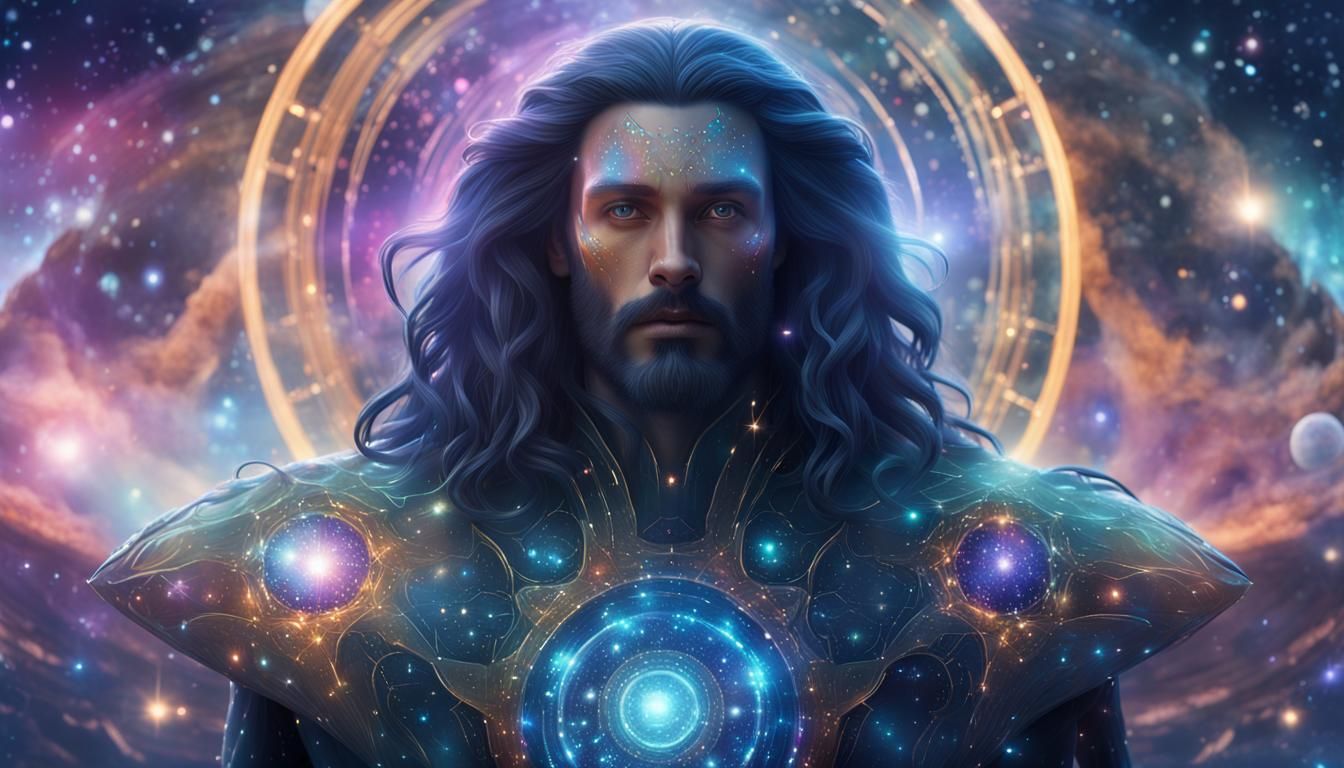 Cosmic Man with Glamour Makeup in Astral Colors