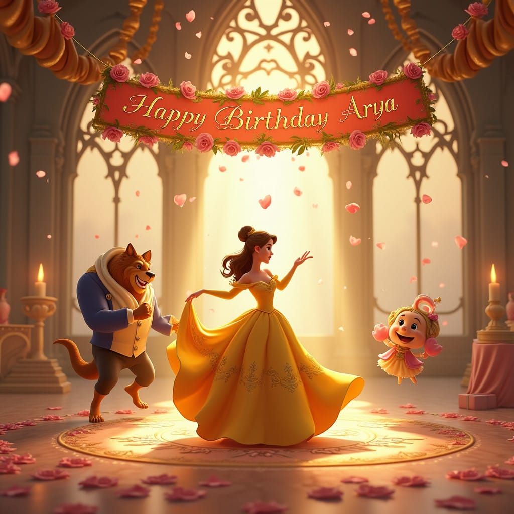Whimsical Disney-Inspired Ballroom Scene in Classic Animatio...