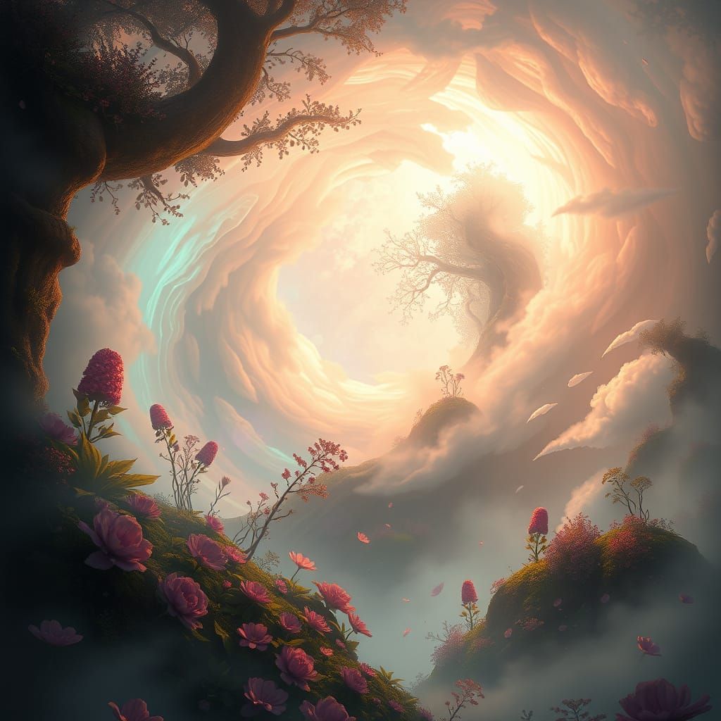 Dreamlike Vortex of Iridescent Mist