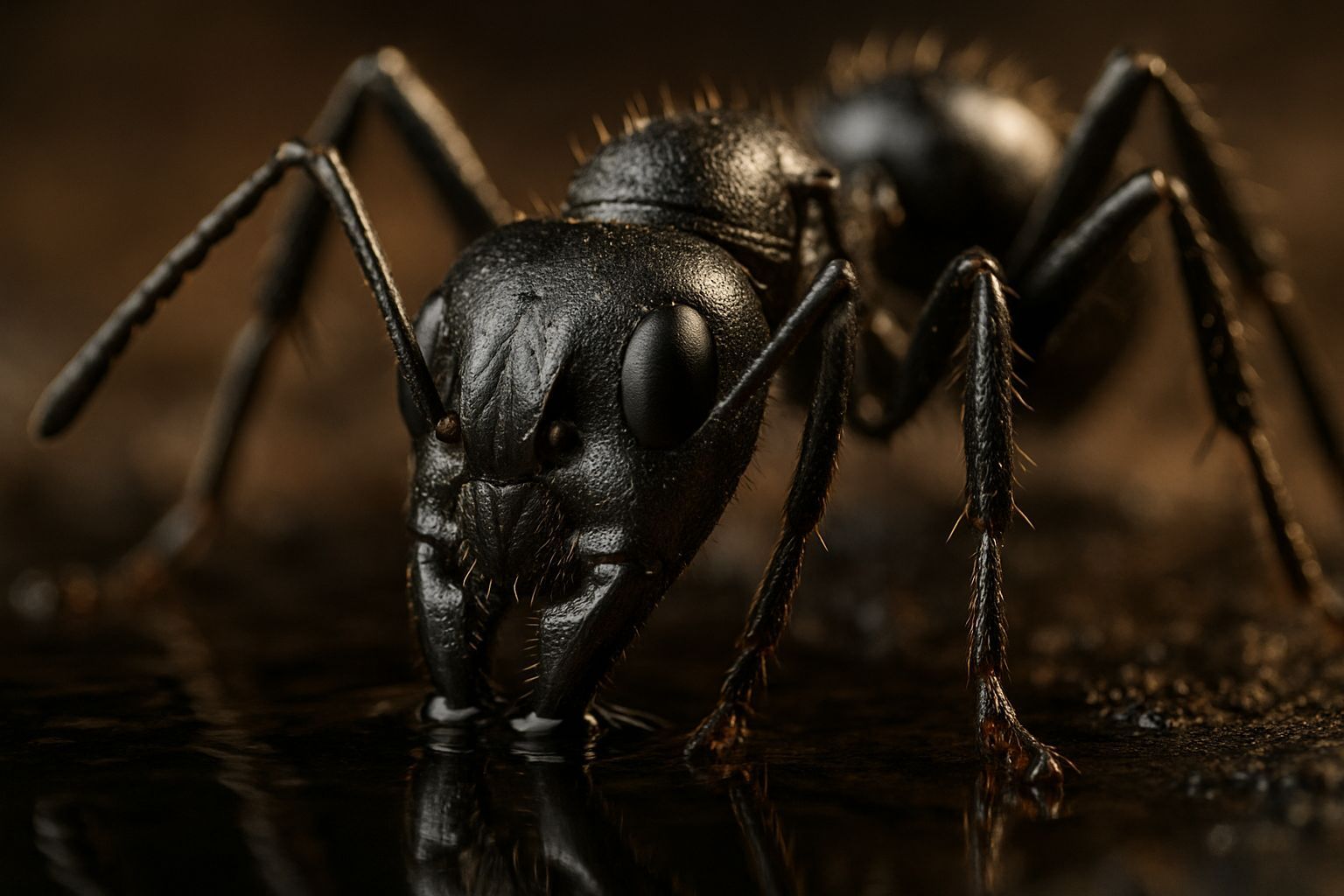 Macro Photograph of an Ant Drinking