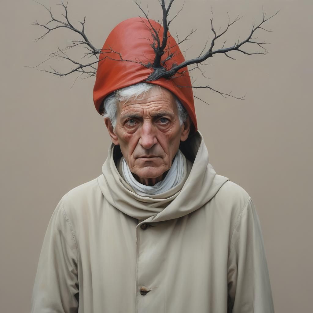 Anxious Man in Red Cape: Photorealistic Portrait