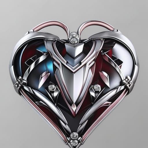 Detailed Cyborg Heart with Ruby Jewelry