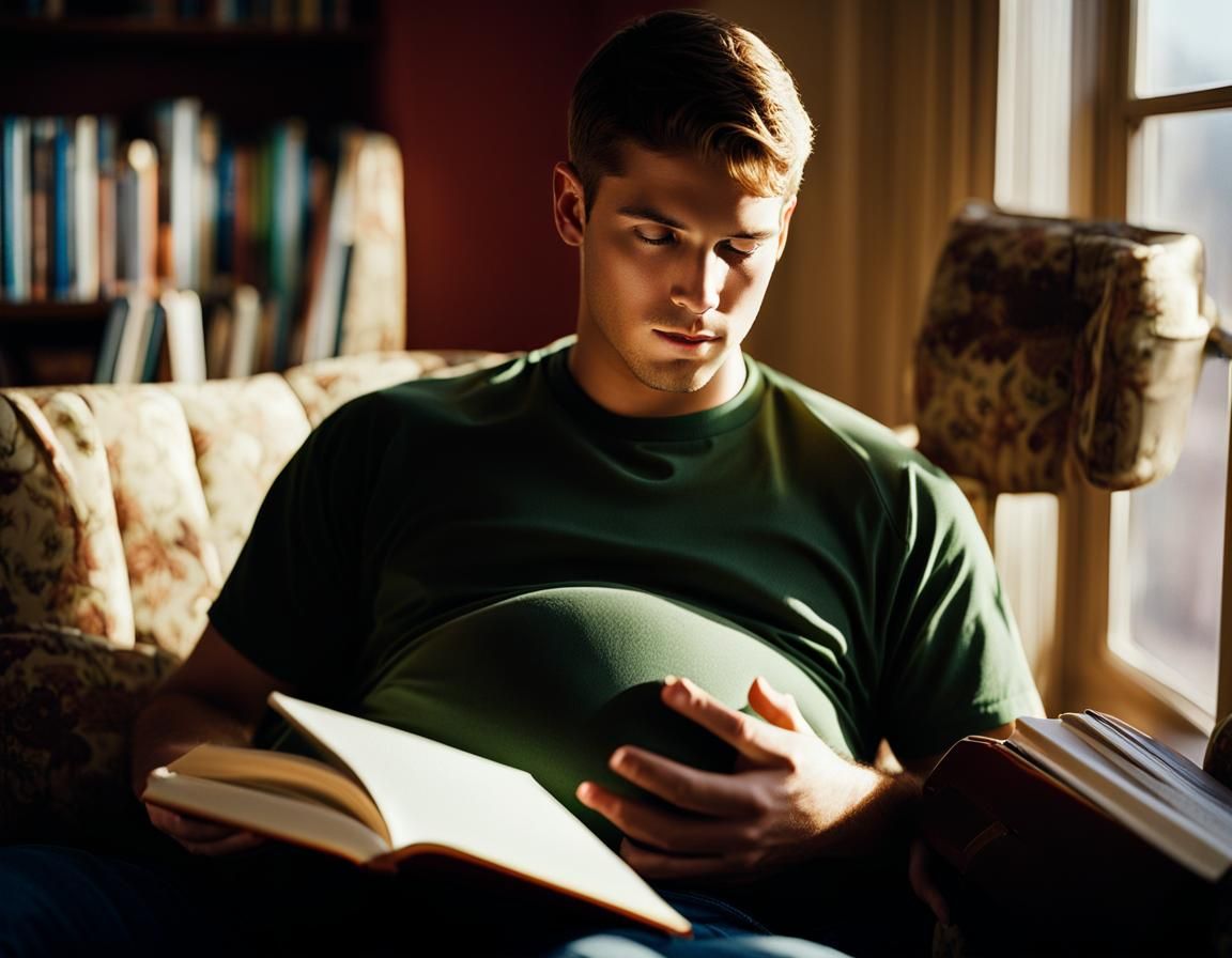 Feeling the baby kick while reading (Mpreg)