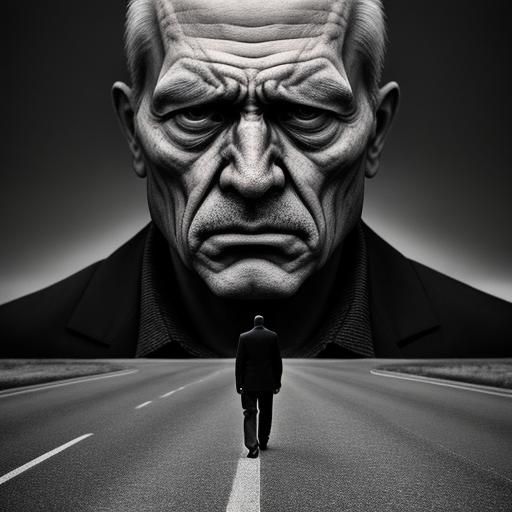 Surreal Walking Man Portrait: Distorted Face in Hyperrealism