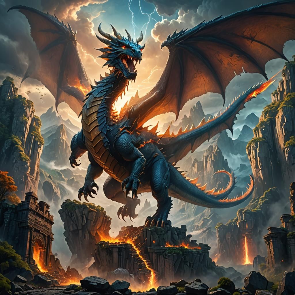 Majestic Dragon Emerges in Epic Fantasy Landscape