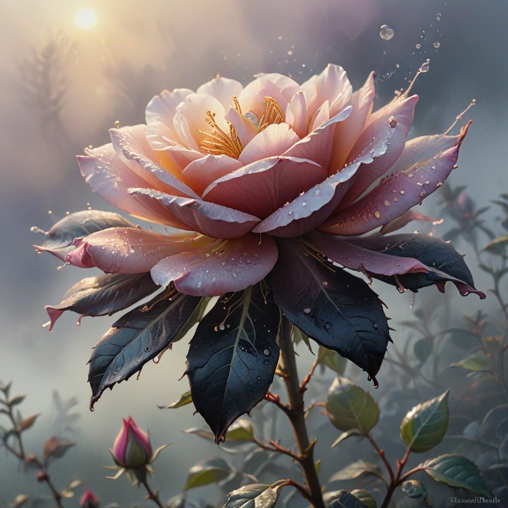 Ethereal Black Tea-Rose Blossom in Soft Watercolor