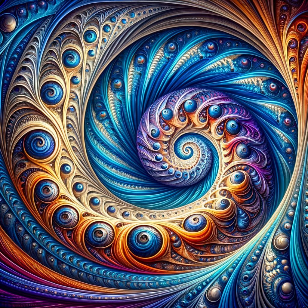 Vibrant Spiral Fractal in Oil on Canvas Style