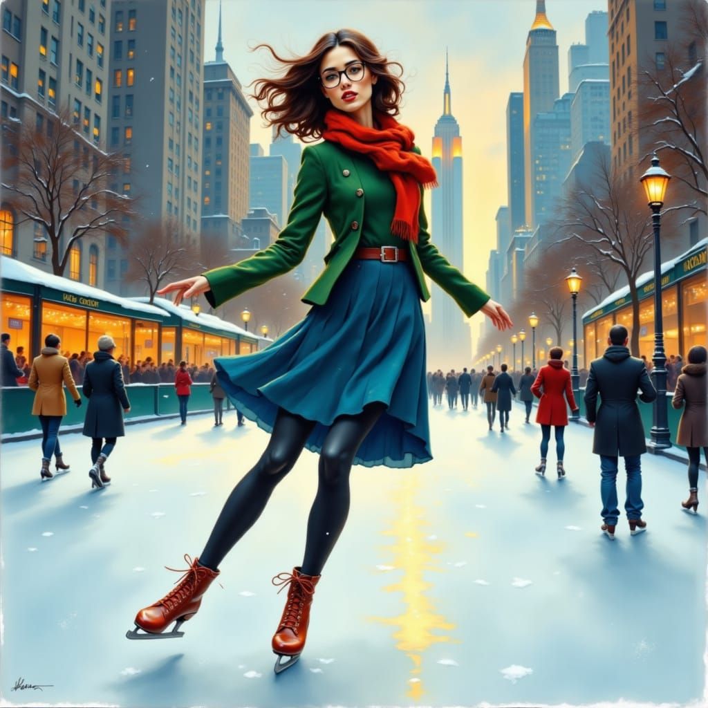 Woman Skating at Rockefeller Center in Winter