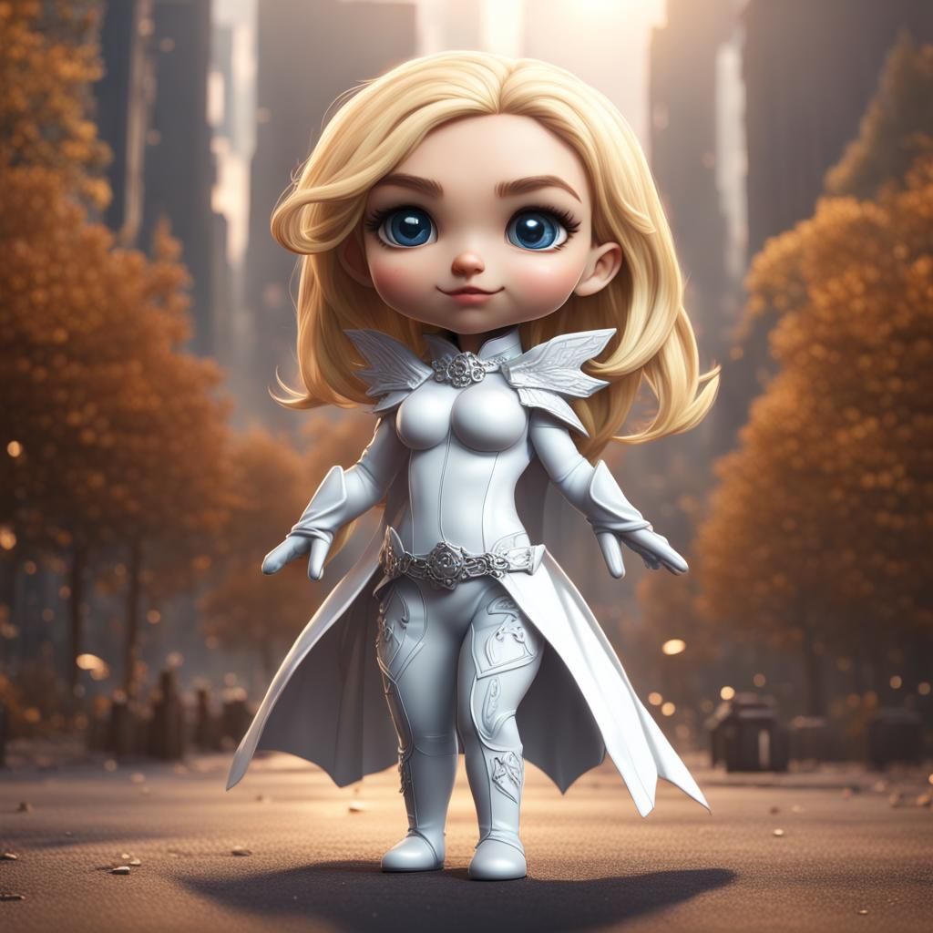 Hyperrealistic Chibi Emma Frost: Detailed Fantasy Art