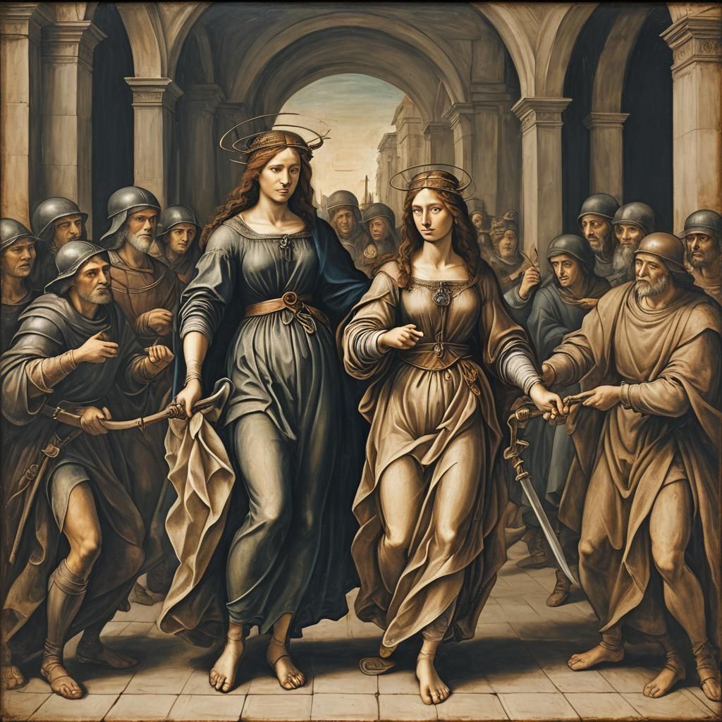 Justice and Freedom Judging a Thief: Oil Painting