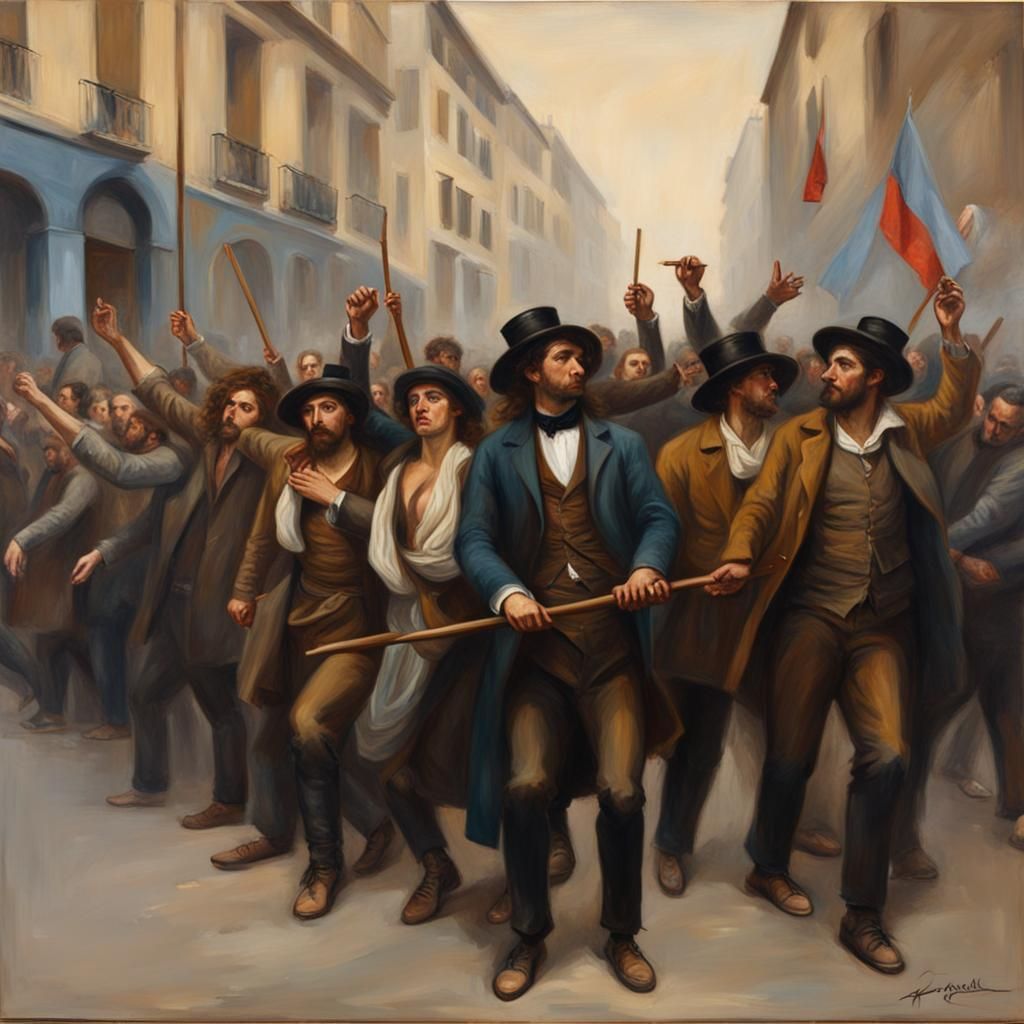 Street Protesters in Academic Painting Style