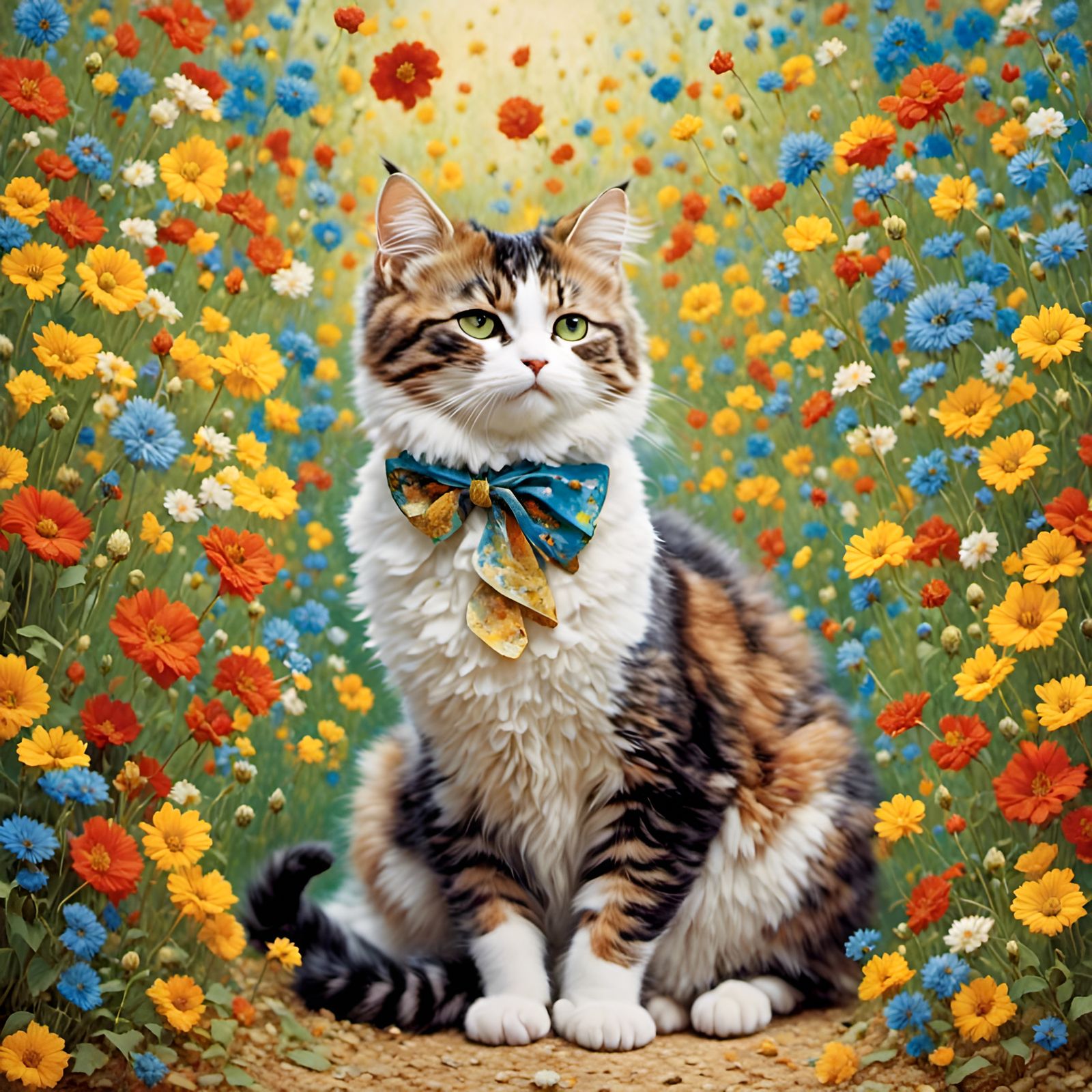 Cats in a Flower Garden, Van Gogh Style