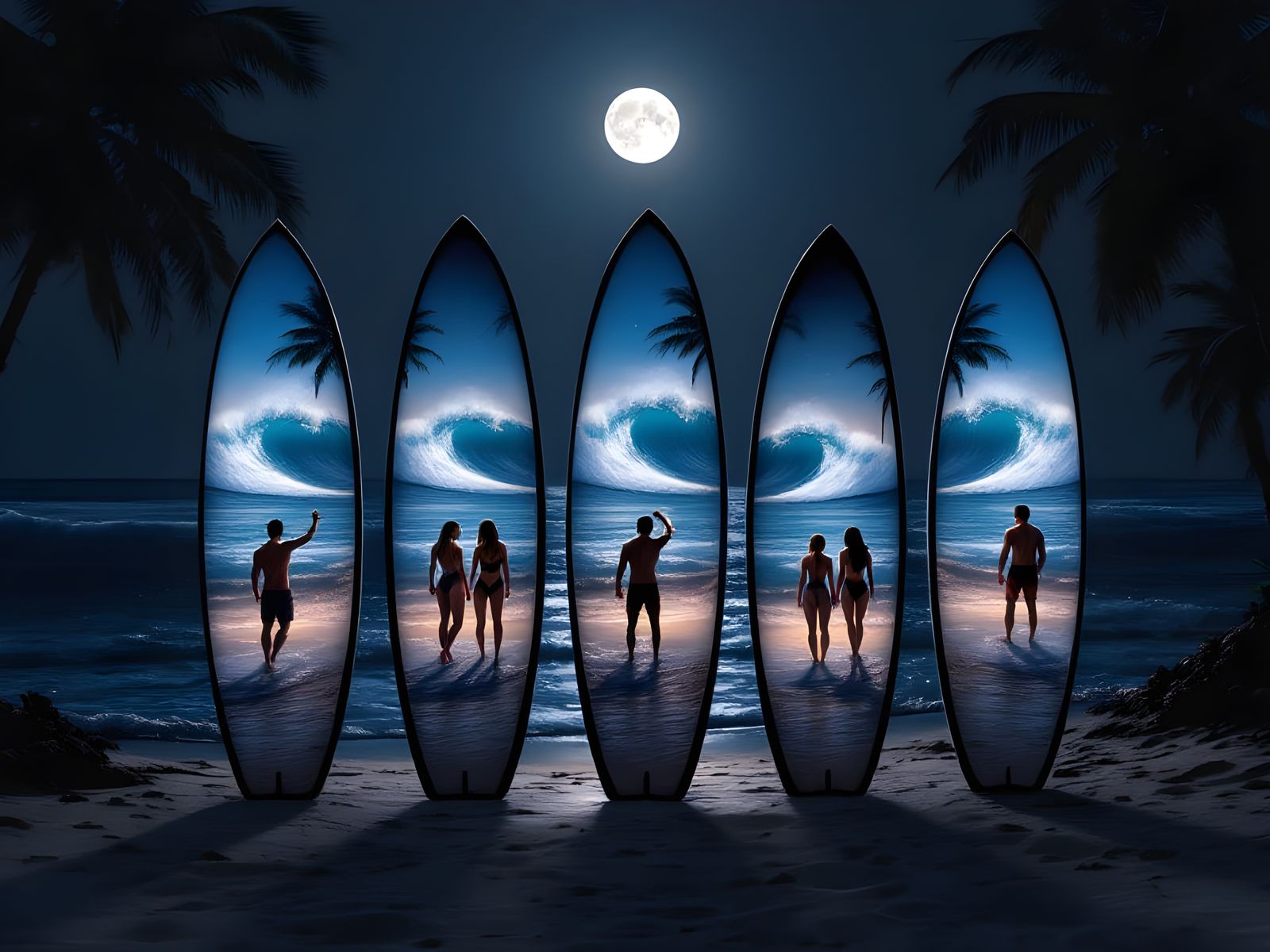 Moonlit Beach Surf Fantasy