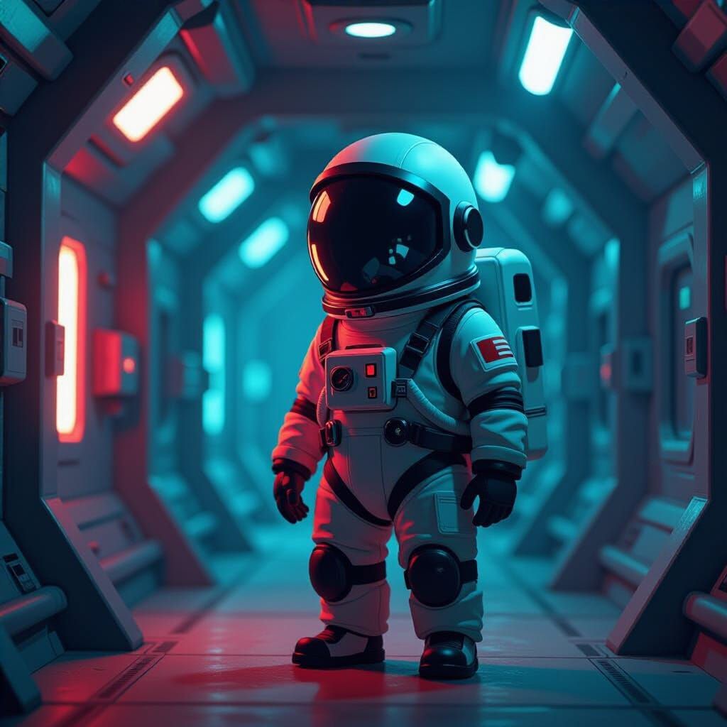 Among Us Crewmate in Spaceship Corridor Art