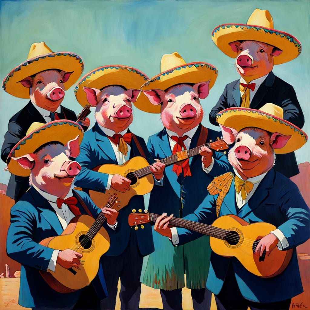 Pigs Playing Mariachi Music in Sombreros