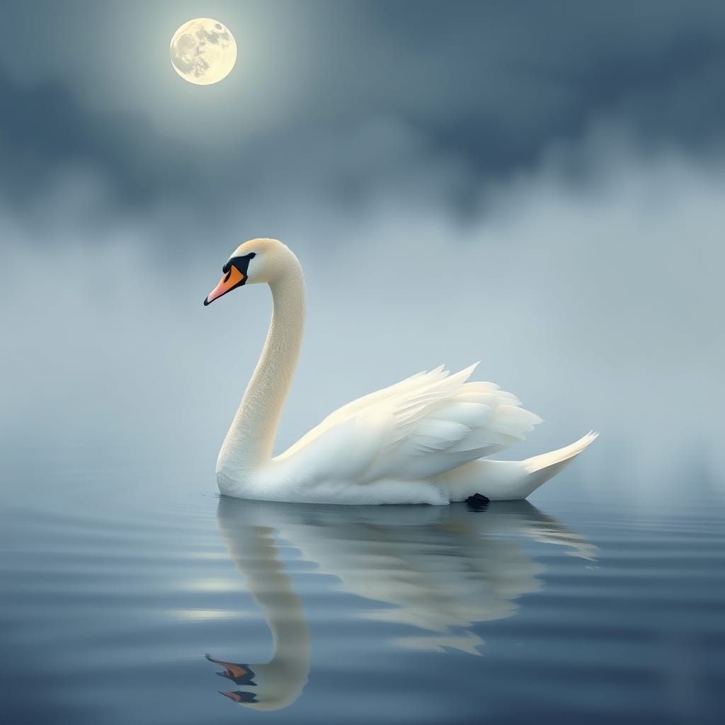 Swan in Serene Moonlit Landscape