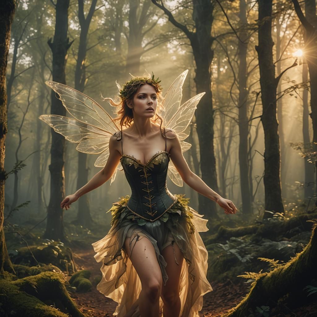 Woodland Fairy Runs Through Forest: Digital Matte Painting