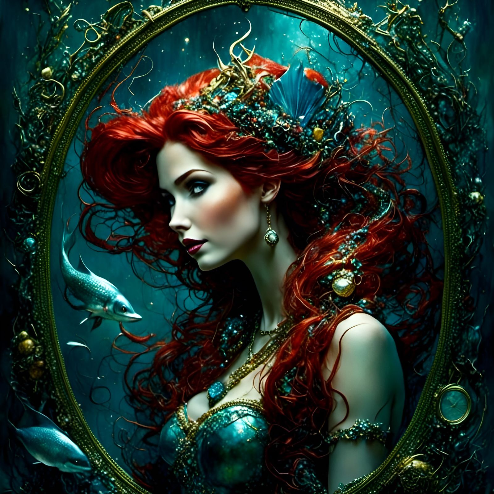 Hyperdetailed Portrait of Ariel with Braided Treasures