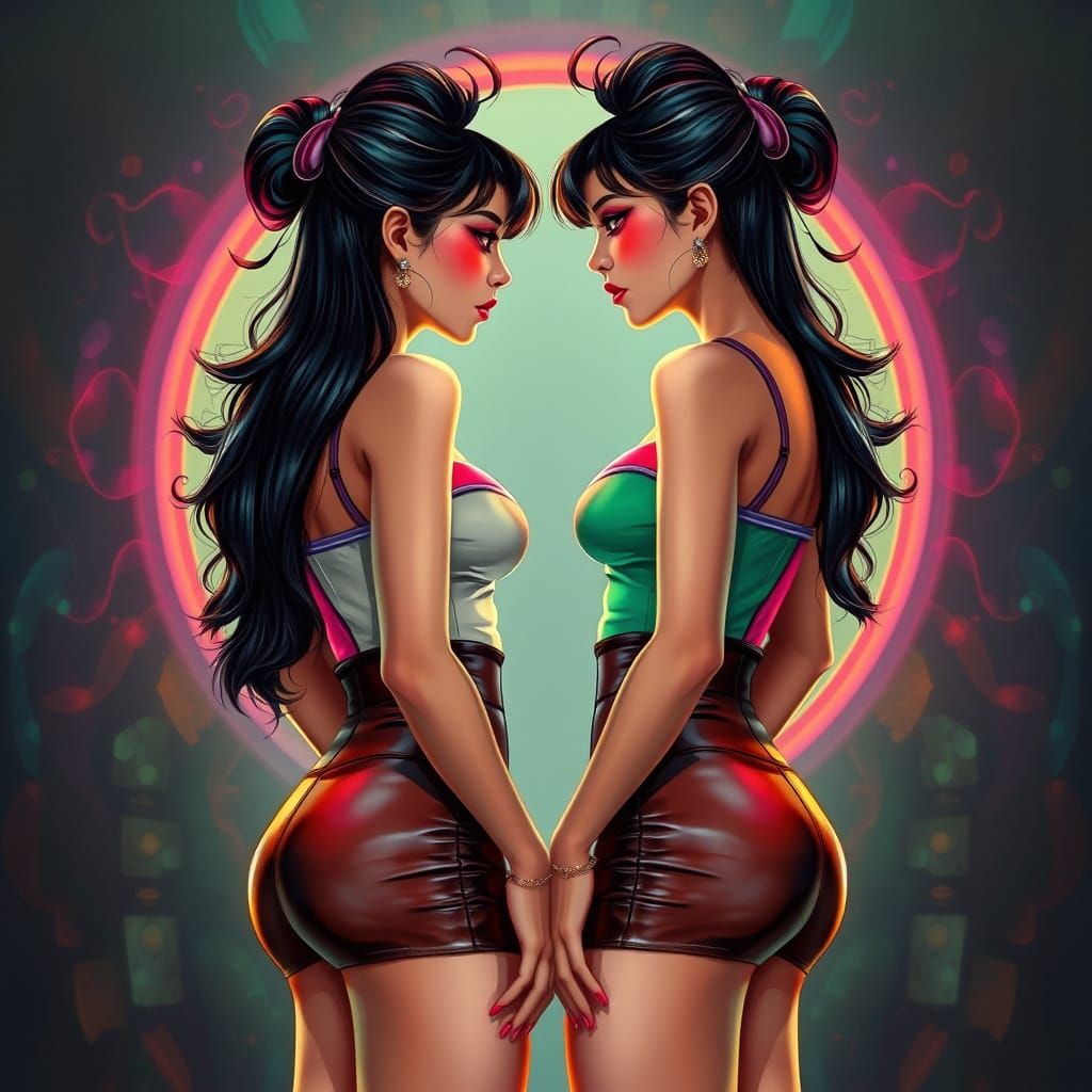 Twin Sisters in Art Nouveau Futuristic Style