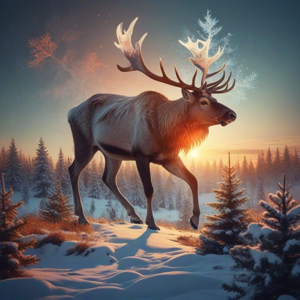Majestic Reindeer in Winter Wonderland