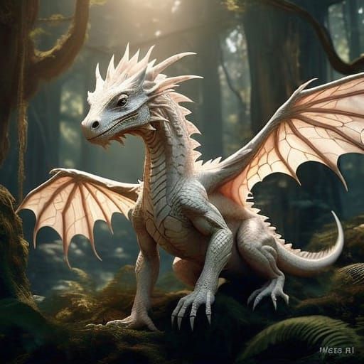 Majestic Albino Dragon Amidst Primeval Landscape