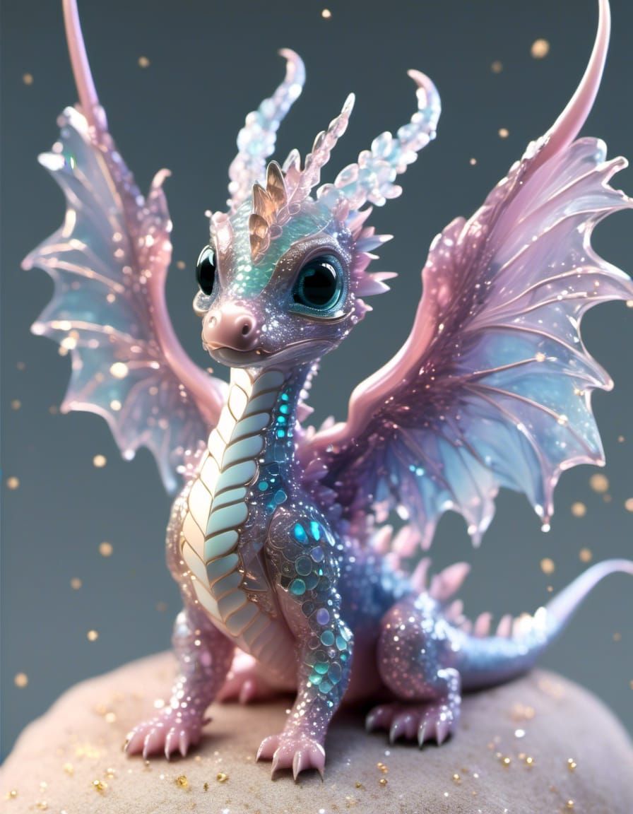 Cracked Glass Dragon Hatchling in Pastel Colors