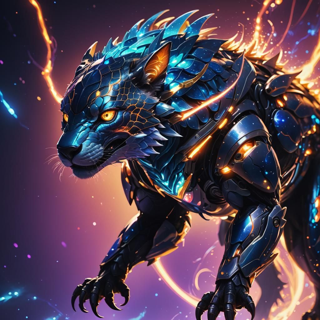 Iridescent Sci-Fi Creature with Neon Lights