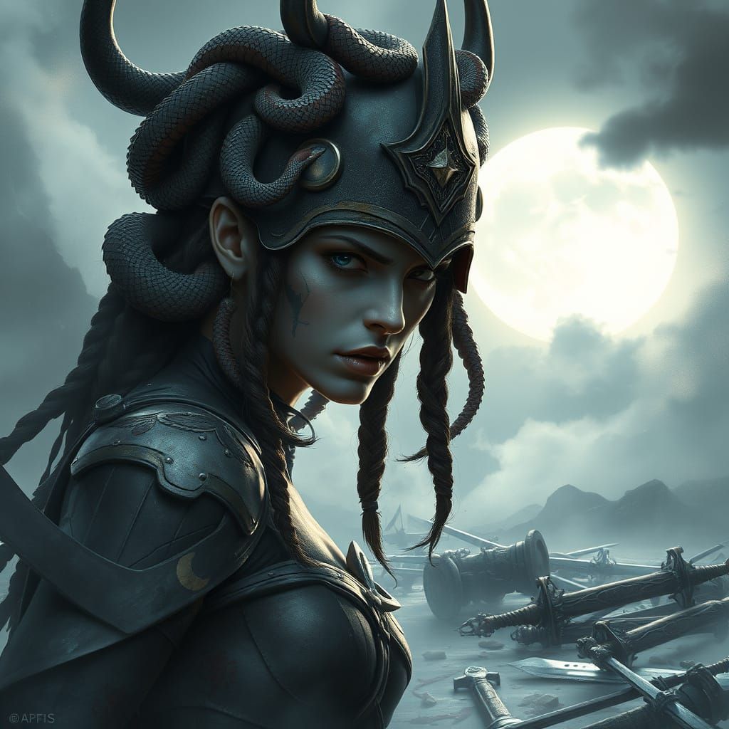 Fierce Valkyrie Goddess of War on a Bloody Battlefield