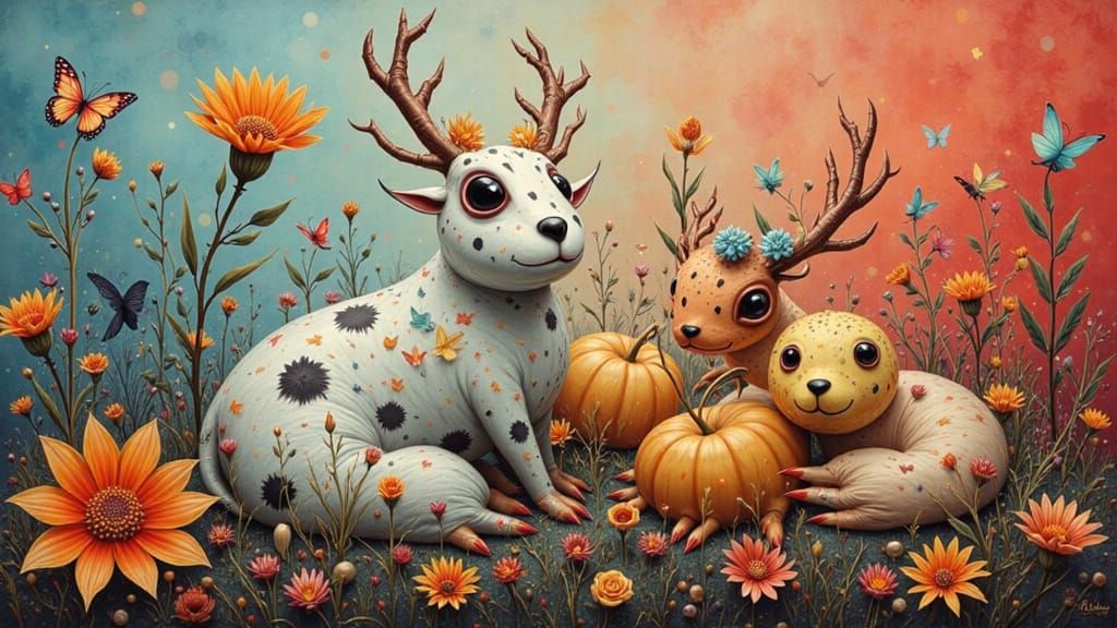 Origami Stag Pet Illustration in Acrylic Style