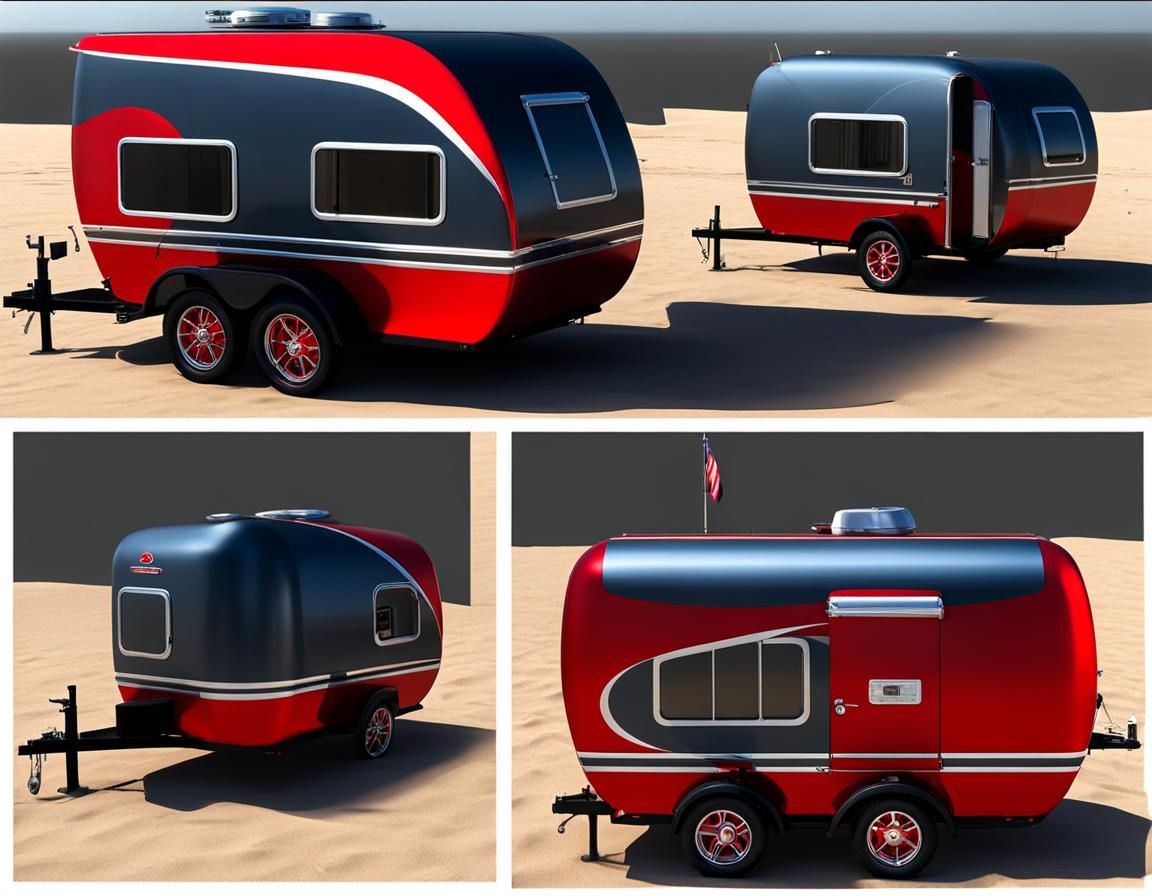Teardrop Trailer on Beach Campground in Detailed Matte Paint...