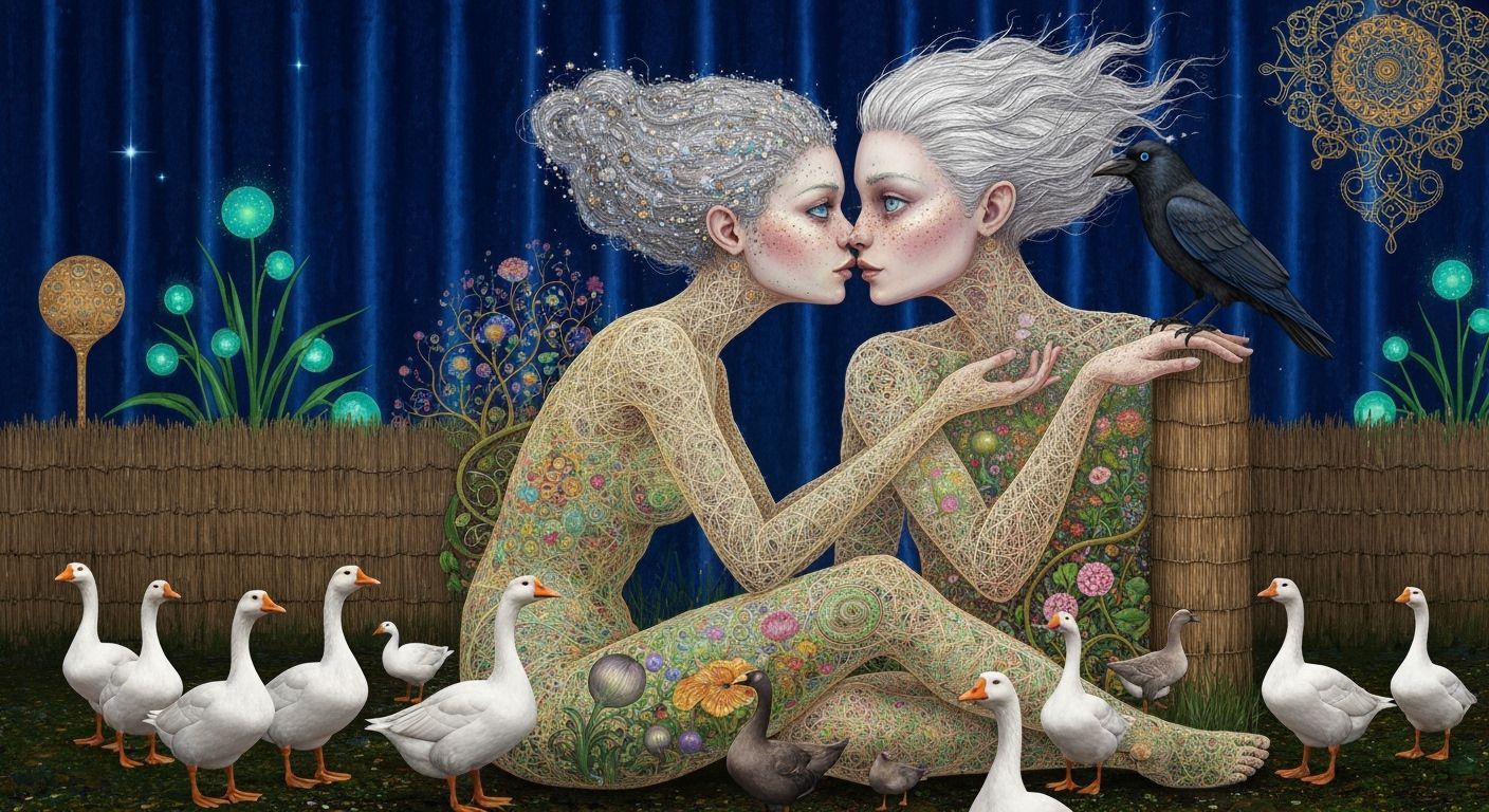 Folkloric Robot & Twins in Surreal Eco-Art Garden