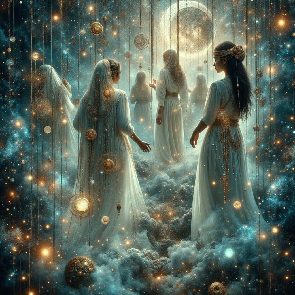 Mystical Inked Figures Submerged in Moonlit Water