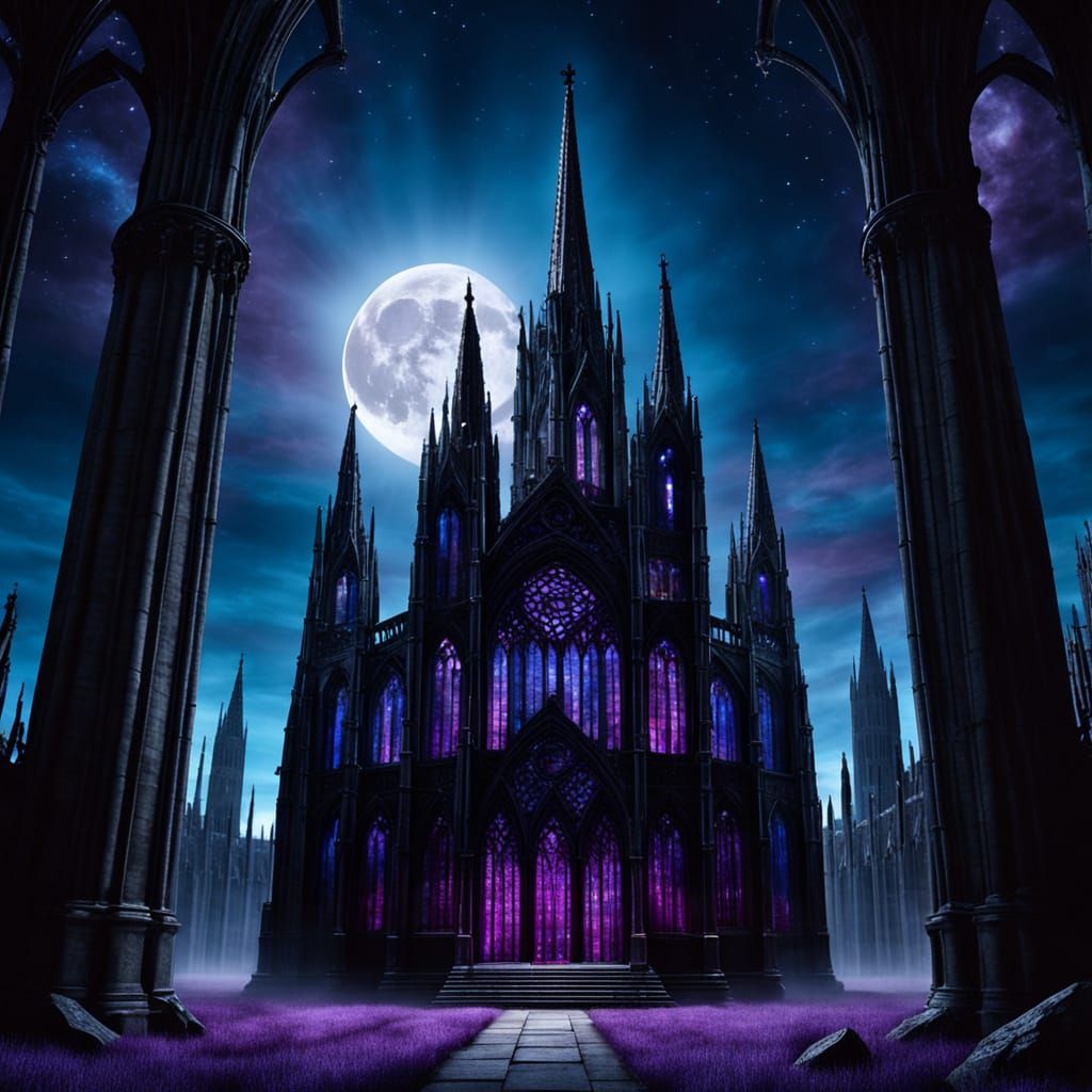 Gothic Cathedral in Cosmic Void, Fantasy Art Style