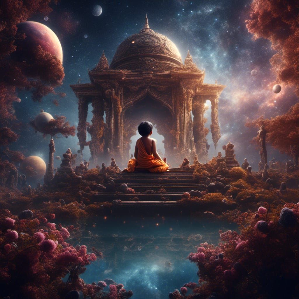Baby Krishna in Cosmic Matte Painting