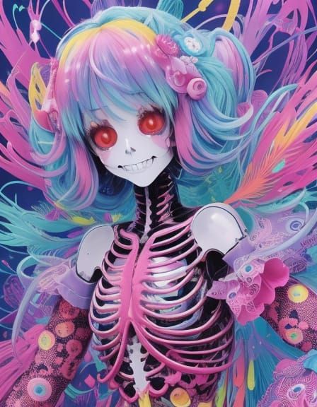 Dancing Skeleton in Anime Airbrush Style