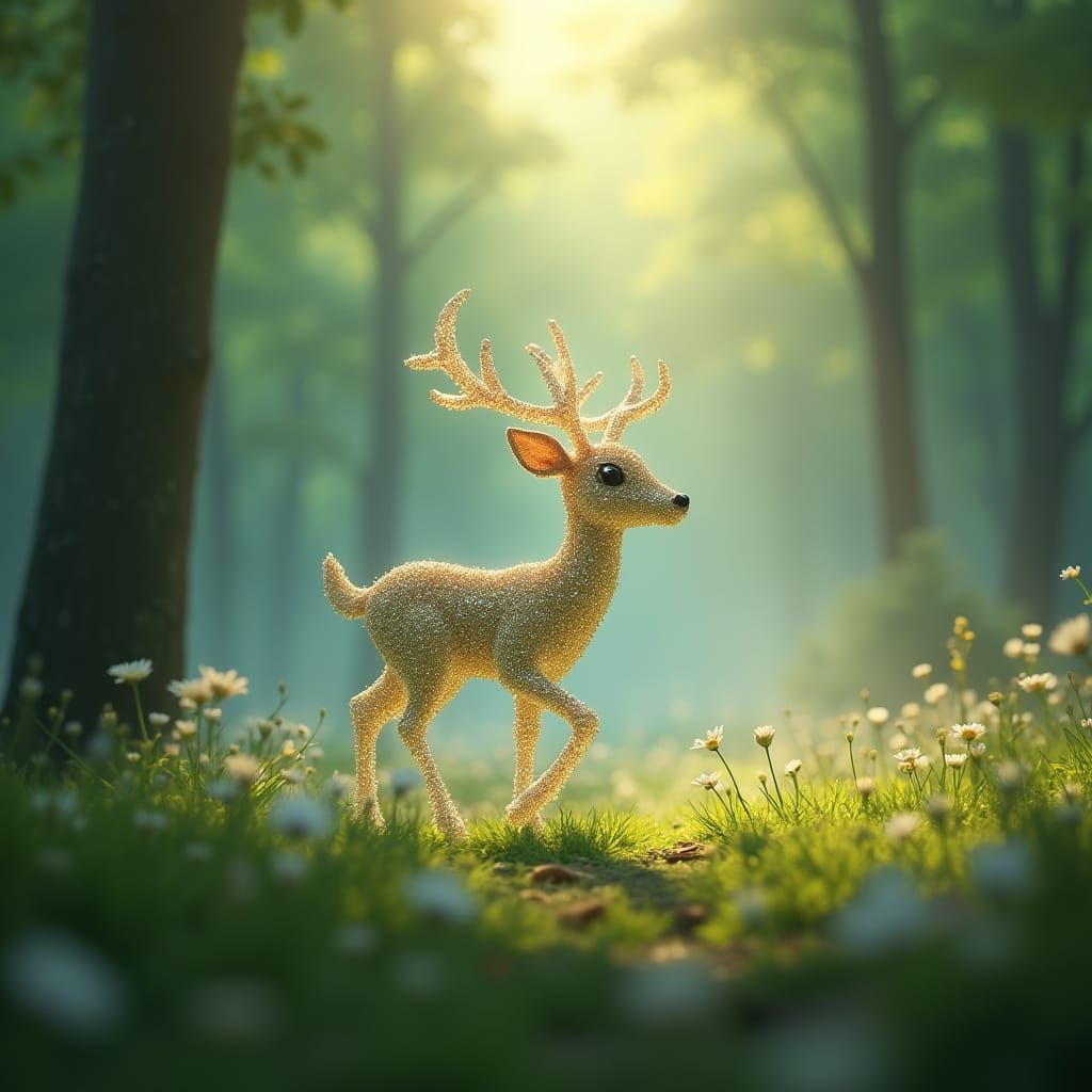 Crystal Deer in Enchanting Misty Forest