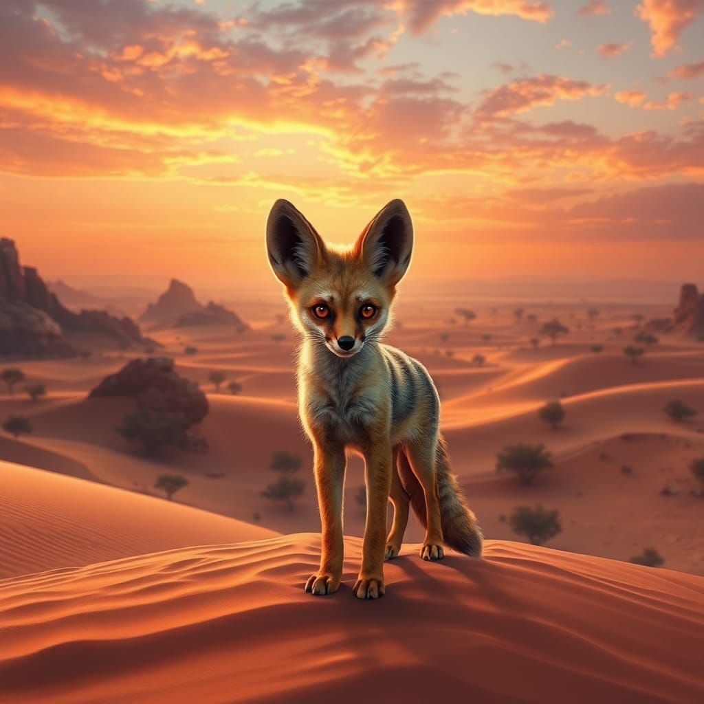 Fennec Fox in Sahara Desert Landscape Painting