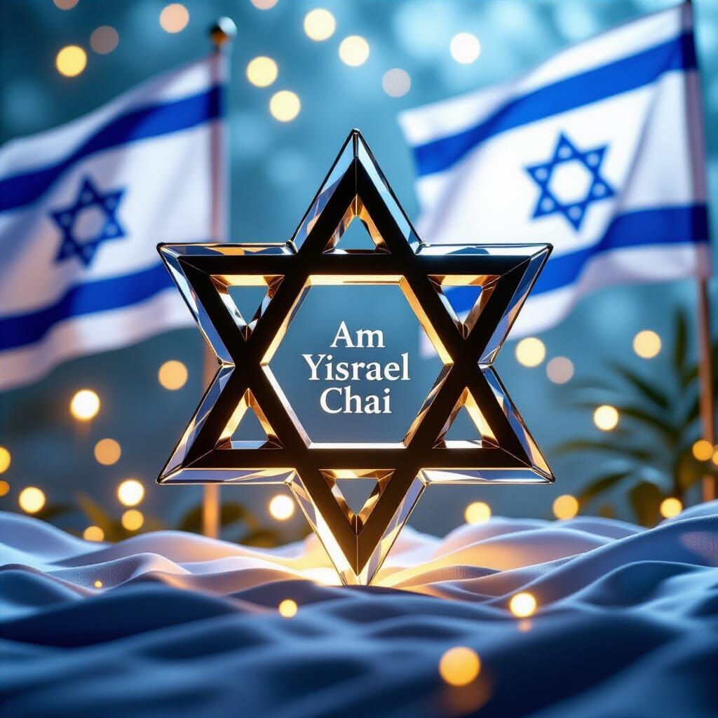 Majestic Glass Star of David with Israeli Flags