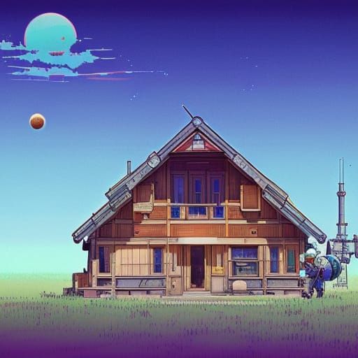 Sci-Fi Farmhouse Blueprint in Anime Style