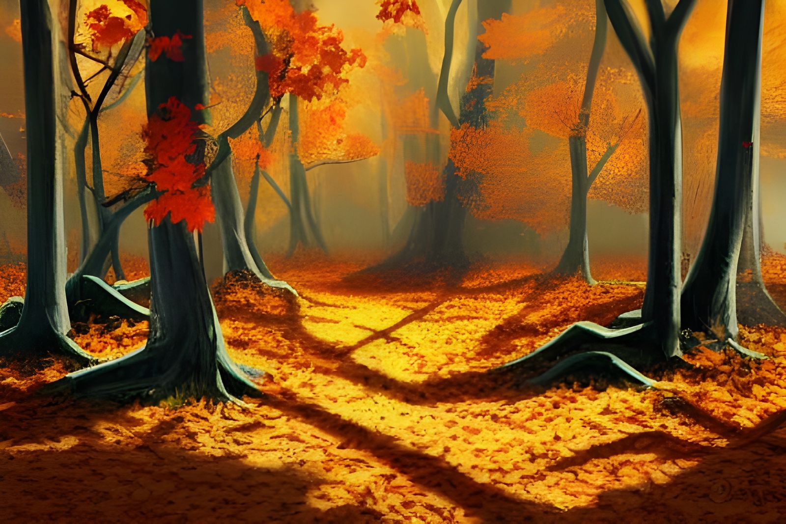 Autumnal Deciduous Forest Scene in Painterly Style