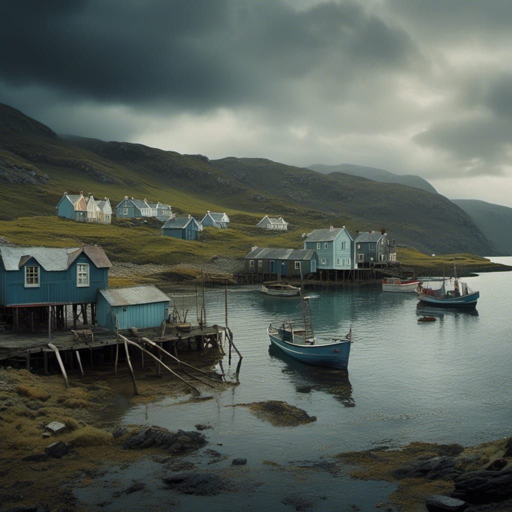 Impasto Seascape: Fishing Port with Colorful Houses