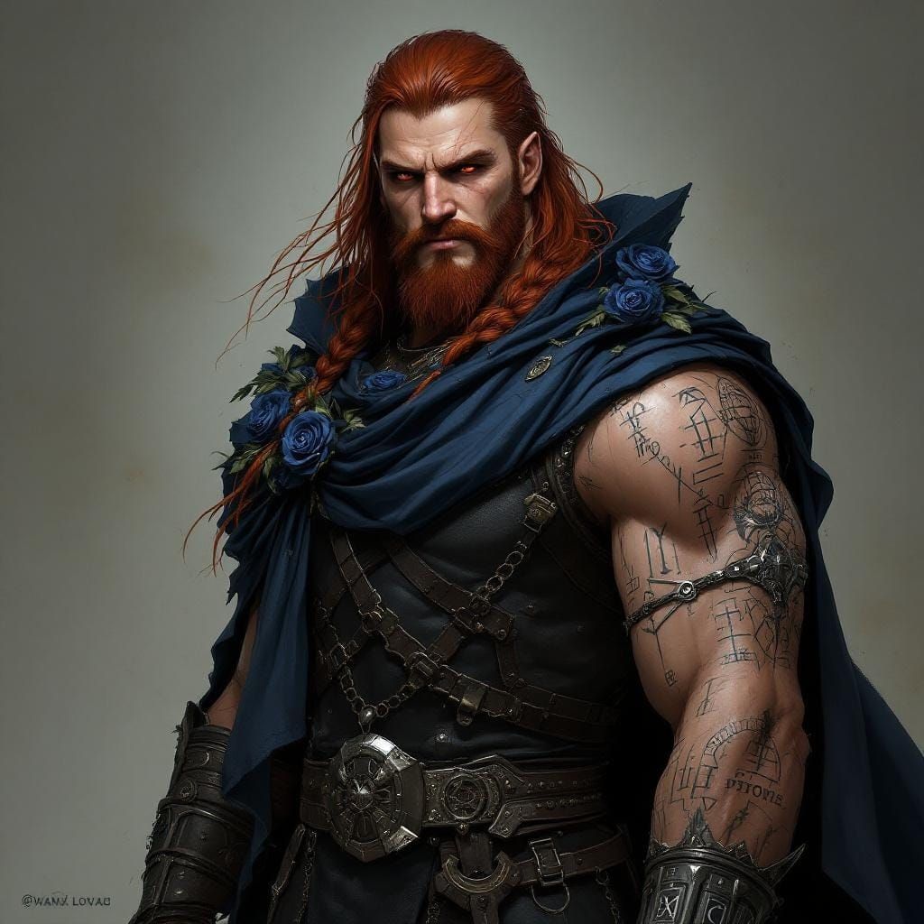 Cyberpunk Warrior with Metallic Arm and Braided Roses