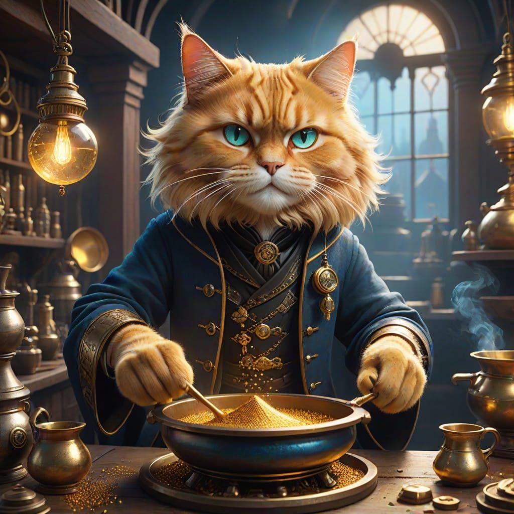 Ethereal Steampunk Wizard Casts Potions Amidst Whimsical Won...